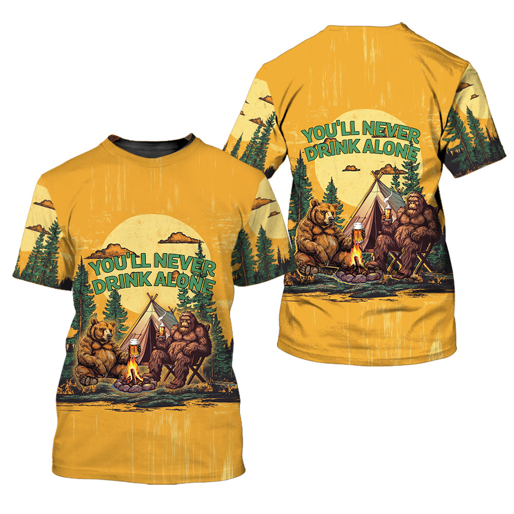 Bigfoot and Bear You'll Never Drink Alone All Over Print Shirt