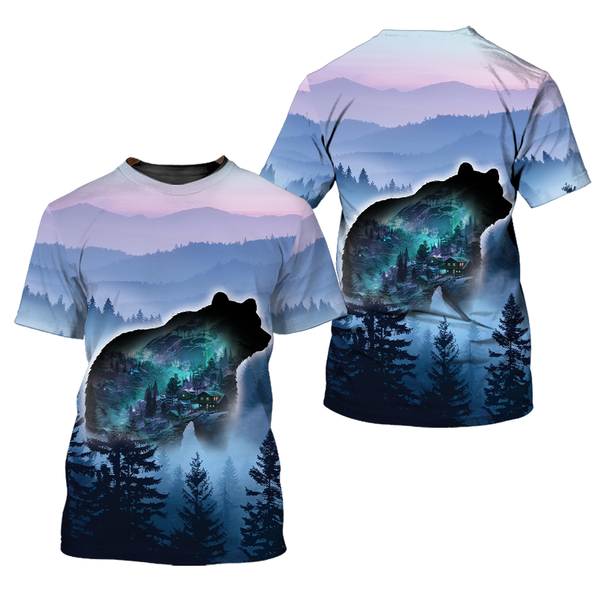 Aurora Bear Adventure Mountain All Over Print Shirt