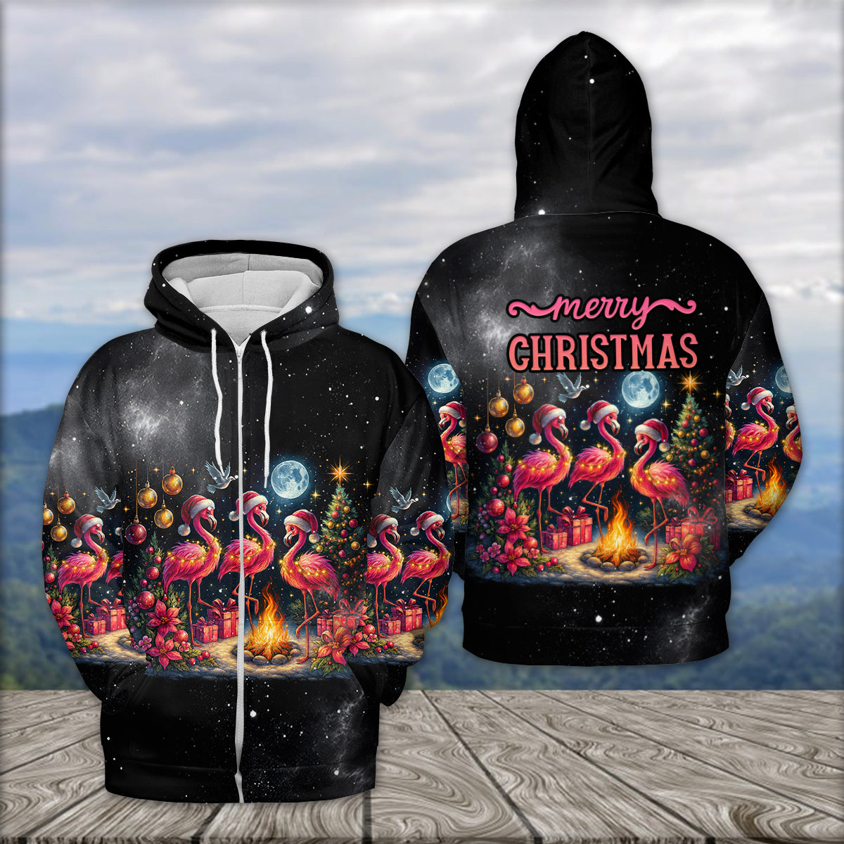 Merry Christmas Flamingo Camping All Over Print Shirt