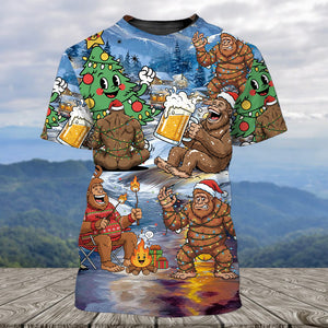 Bigfoot Camping In Santa Costume All Over Print Shirt