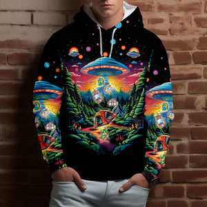 Alien UFO Abduction On Camping Site Night All Over Print Shirt