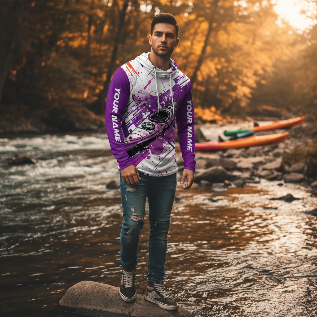 Custom Name Kayaking Purple All Over Print Shirt
