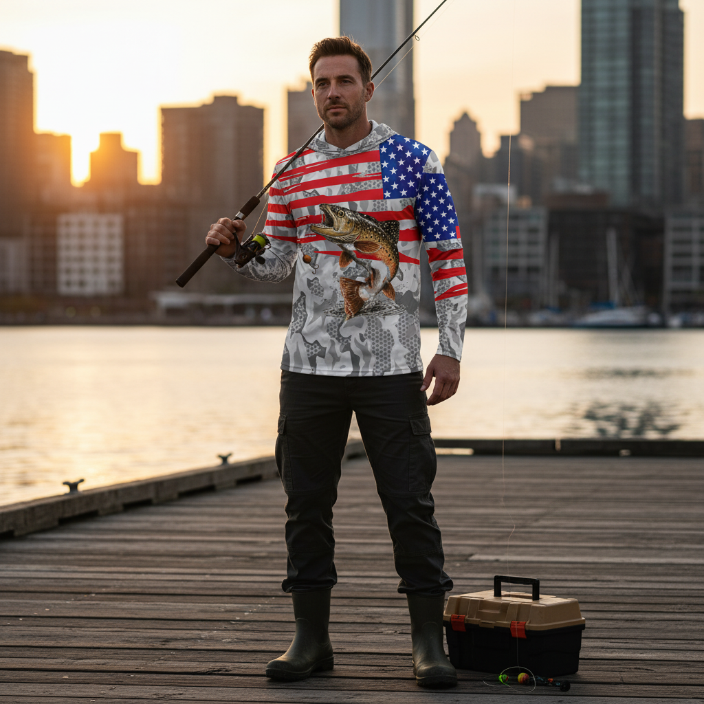 Camo American Flag Trout Fish Fishing All Over Print Shirt