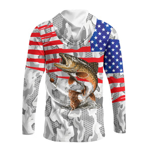 Camo American Flag Trout Fish Fishing All Over Print Shirt
