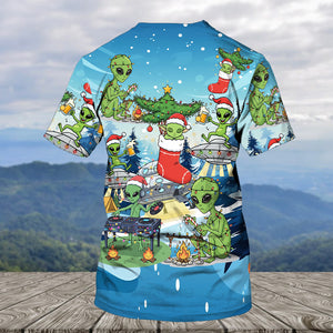 Alien Camping In Santa Custume All Over Print Shirt