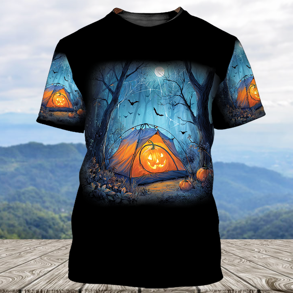 Halloween Pumpkin Camping All Over Print Shirt
