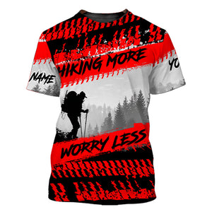 Custom Name Hiking More Worry Less Black Red All Over Print Shirt
