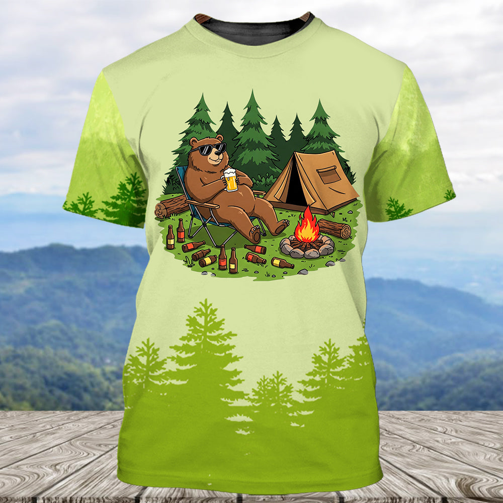 Funny Bear Drinking Camping All Over Print Shirt