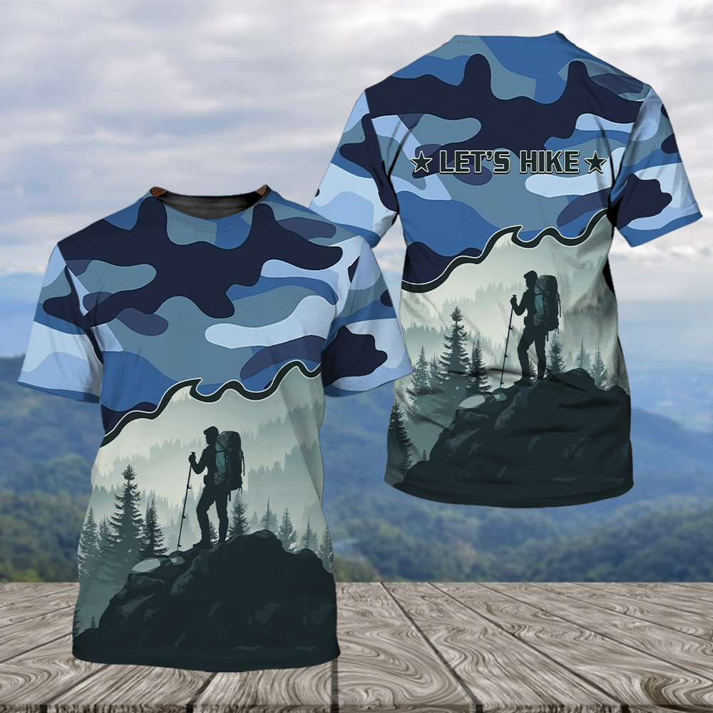 Hiking Mountain Blue Camo All Over Print Shirt