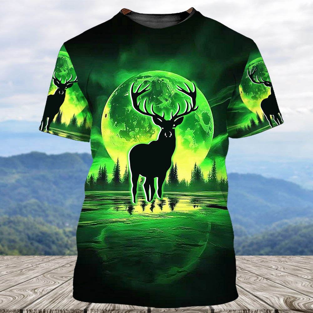 Deer Green Moonlit Art All Over Print Shirt