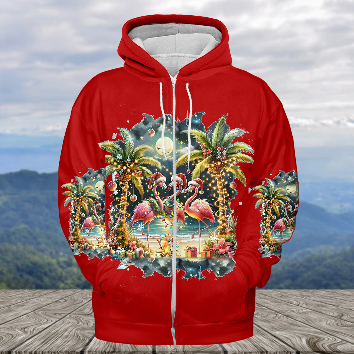 Christmas Deck The Palms Flamingo All Over Print Shirt