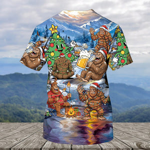 Bigfoot Camping In Santa Costume All Over Print Shirt