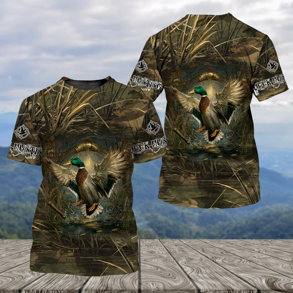 Mallard Duck Hunting Dark Camo All Over Print Shirt