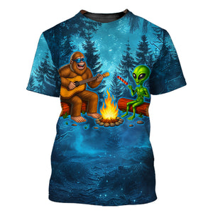 Bigfoot And Alien Making Memories One Campfire At A Time Christmas All Over Print Shirt