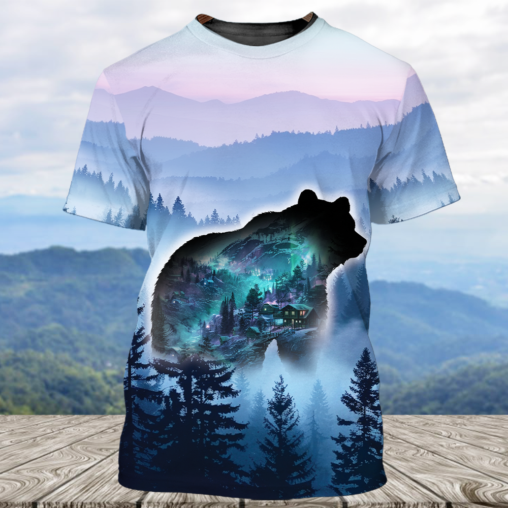 Aurora Bear Adventure Mountain All Over Print Shirt