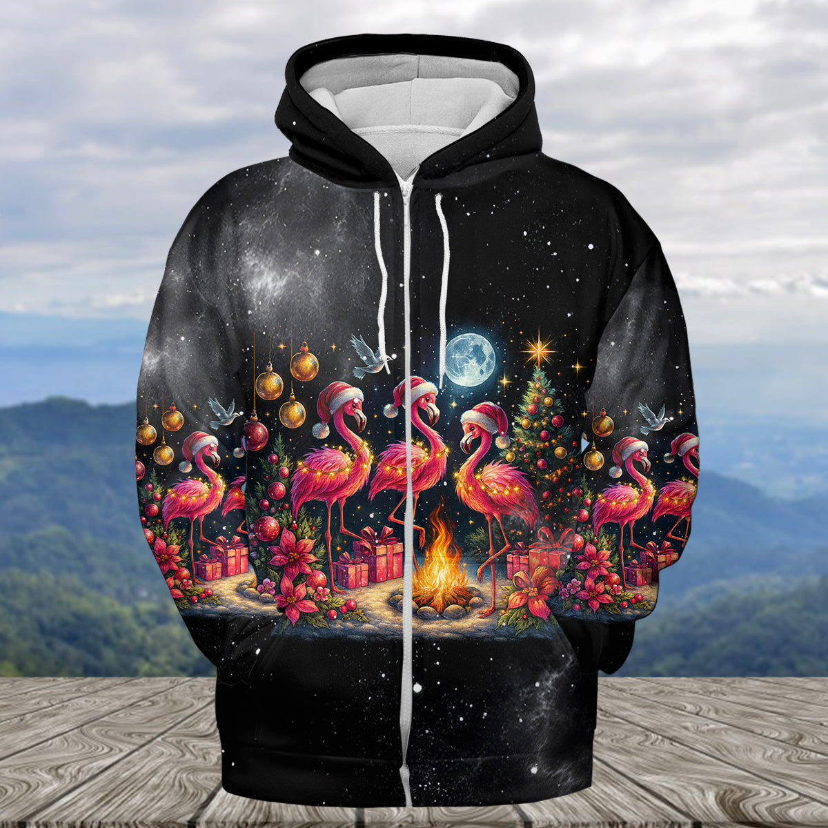 Merry Christmas Flamingo Camping All Over Print Shirt