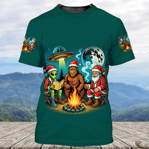 Funny Bigfoot Alien And Santa Making Memories One Campfire At A Time All Over Print Shirt