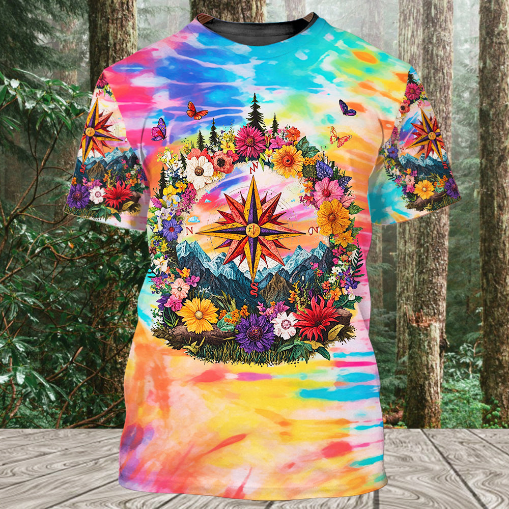 Live For The Moments Compass Flower All Over Print Shirt