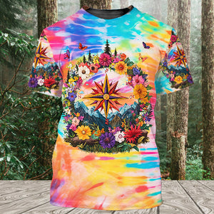 Live For The Moments Compass Flower All Over Print Shirt