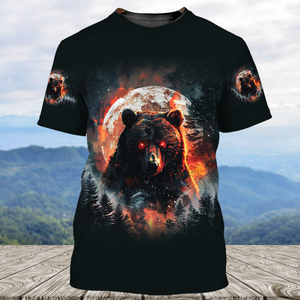 Fire Bear Adventure Dark Night Forest All Over Print Shirt