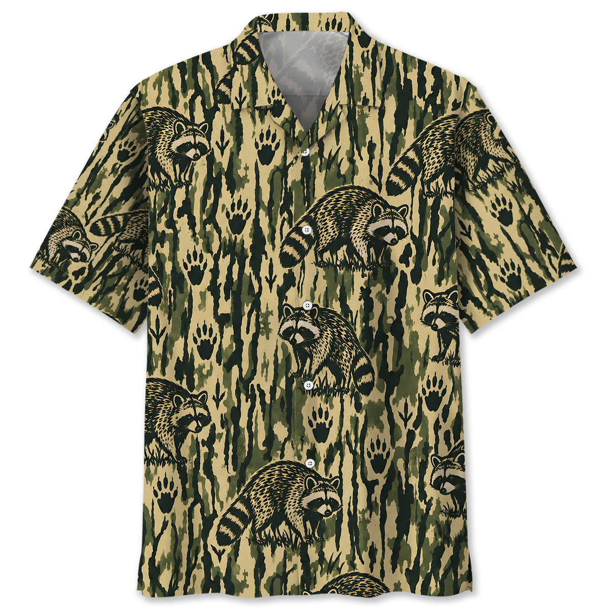 Raccoon Stripe Camouflage Hawaiian Shirt