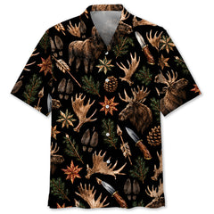 Moose Hunting Retro Black Hawaiian Shirt