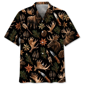 Moose Hunting Retro Black Hawaiian Shirt