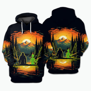 Bigfoot And Alien Fishing Night All Over Print Shirt