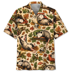 Cozy Woodland Opossum Pattern Hawaiian Shirt