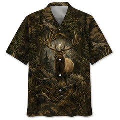 Elk Hunting Dark Camo Hawaiian Shirt