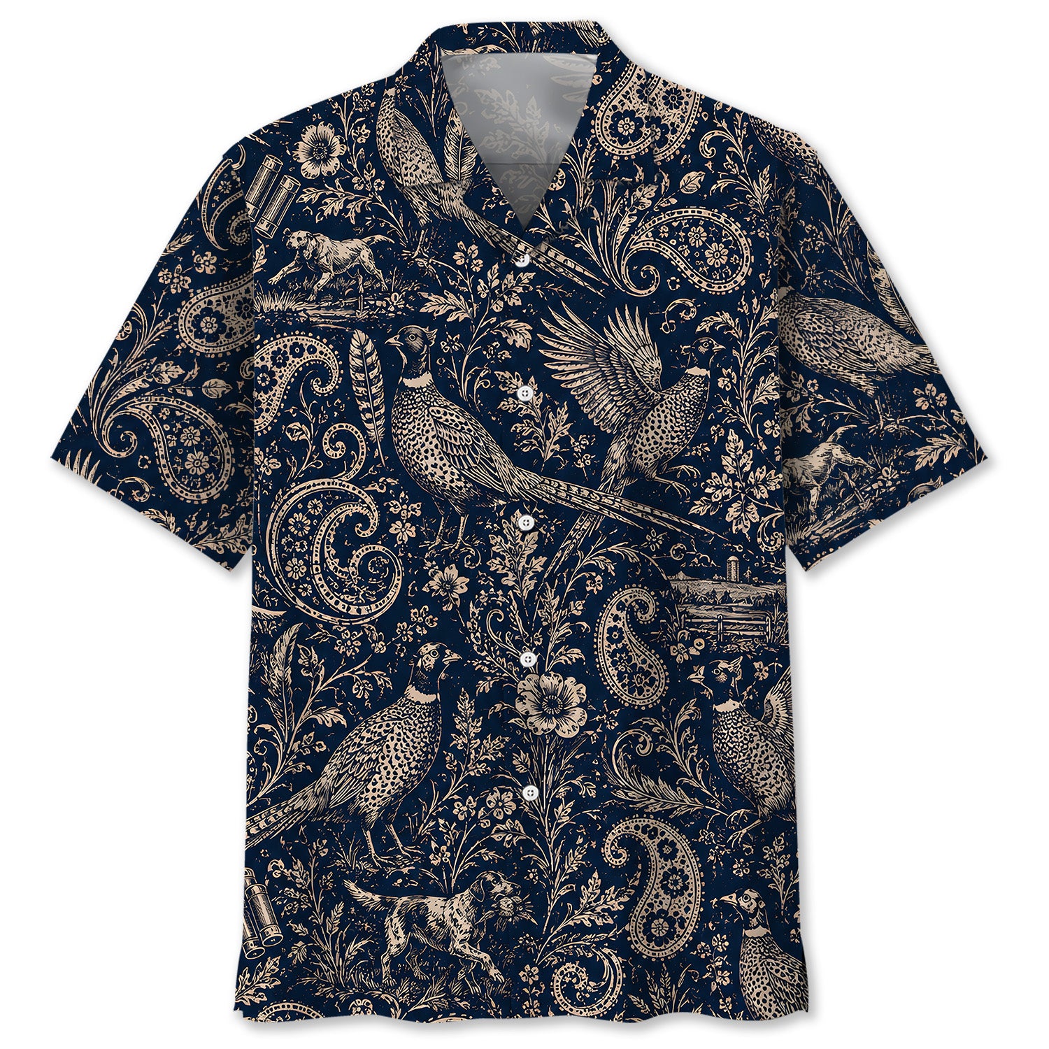 Midnight Wild Pheasant Hunting Paisley Hawaiian Shirt