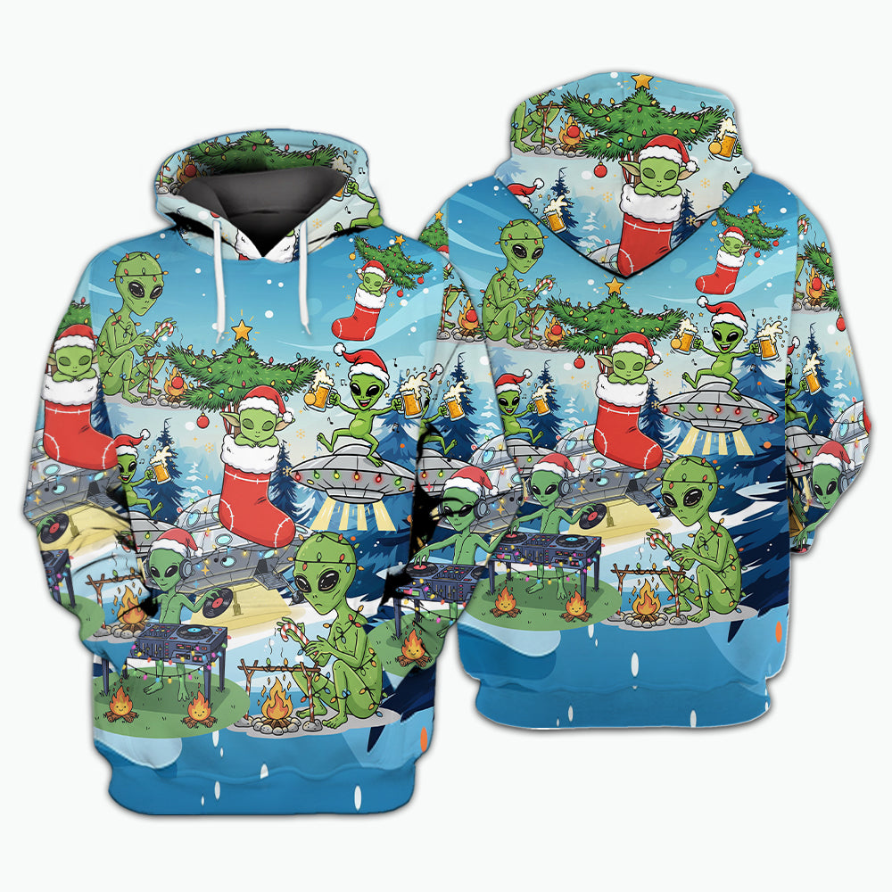 Alien Camping In Santa Custume All Over Print Shirt