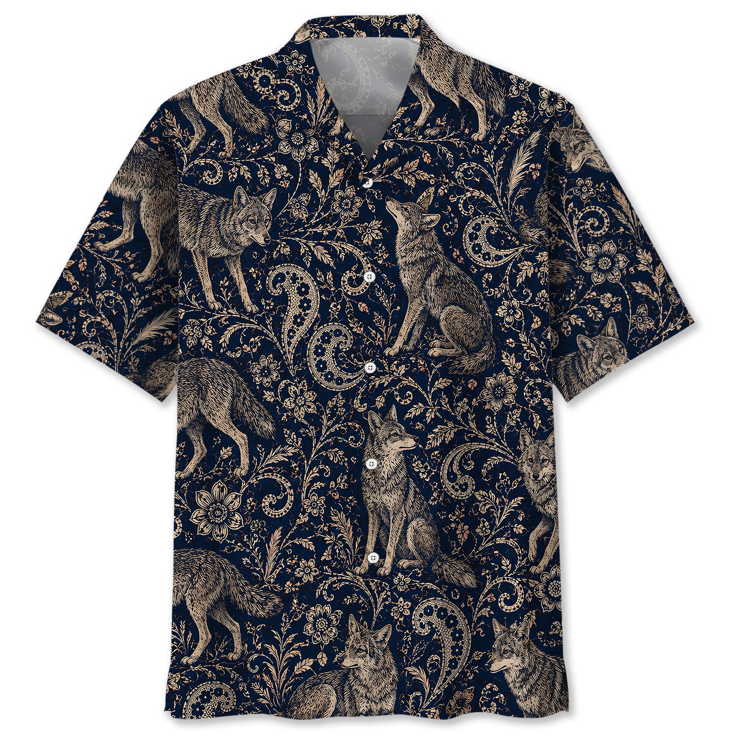 Midnight Coyote Paisley Hawaiian Shirt