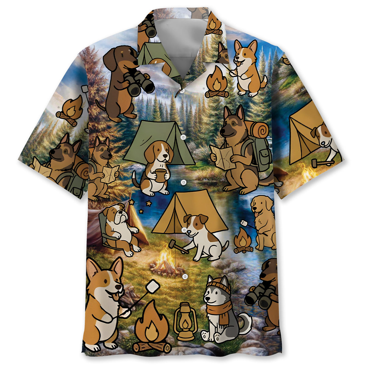 Funny Dog Camping Hawaiian Shirt
