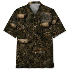 Elk Hunting Forest Camouflage Hawaiian Shirt