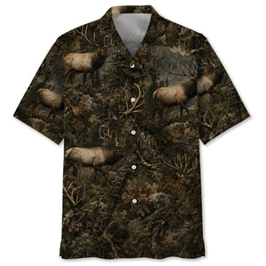 Elk Hunting Forest Camouflage Hawaiian Shirt