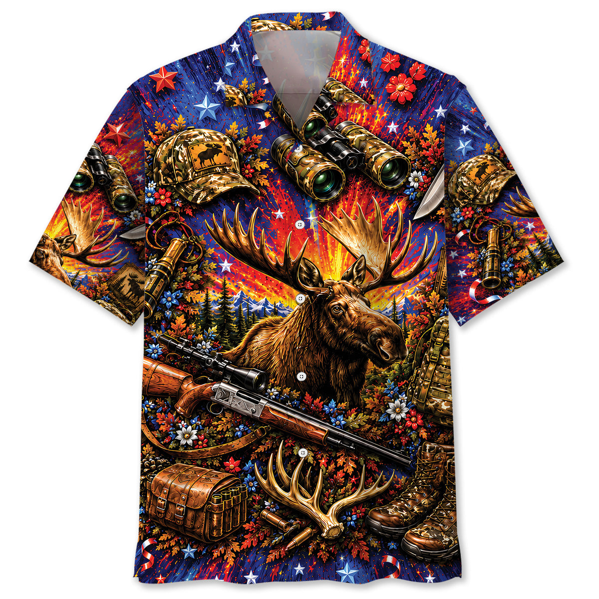 Colorful Moose Vintage Art Hawaiian Shirt