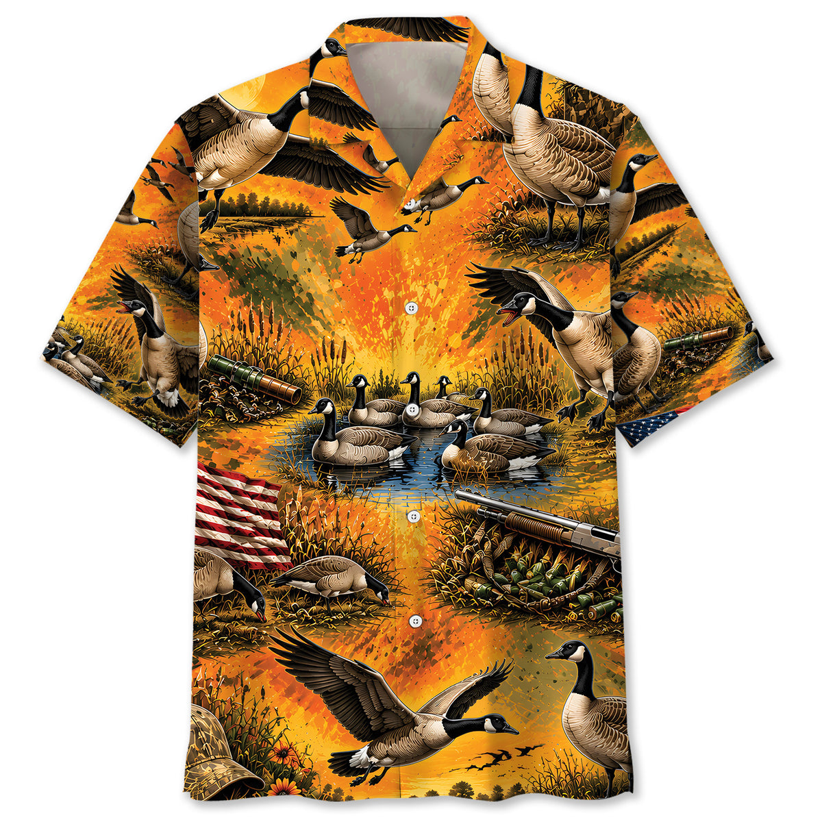 Colorful Goose Hunting Vintage Art Hawaiian Shirt