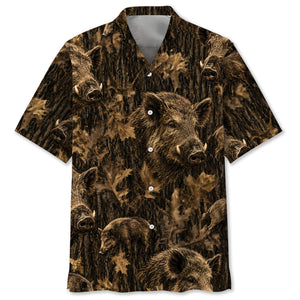 Vintage Hog Art Camo Hawaiian Shirt