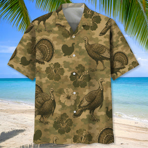 Turkey Hibiscus Camouflage Hawaiian Shirt