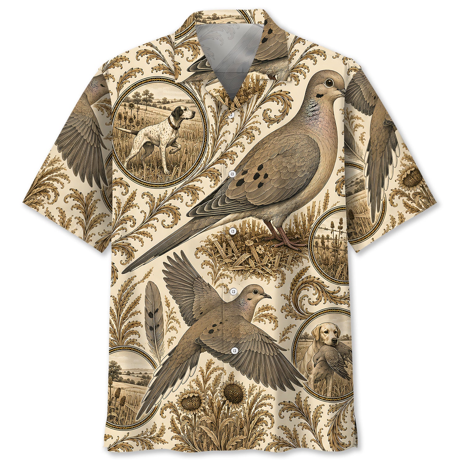 Vintage Dove Hunting Toile Hawaiian Shirt