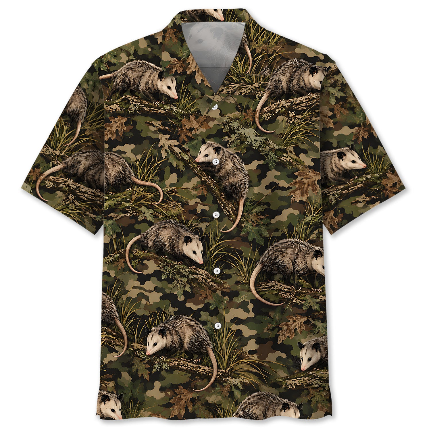 Woodland Opossum Camouflage Hawaiian Shirt