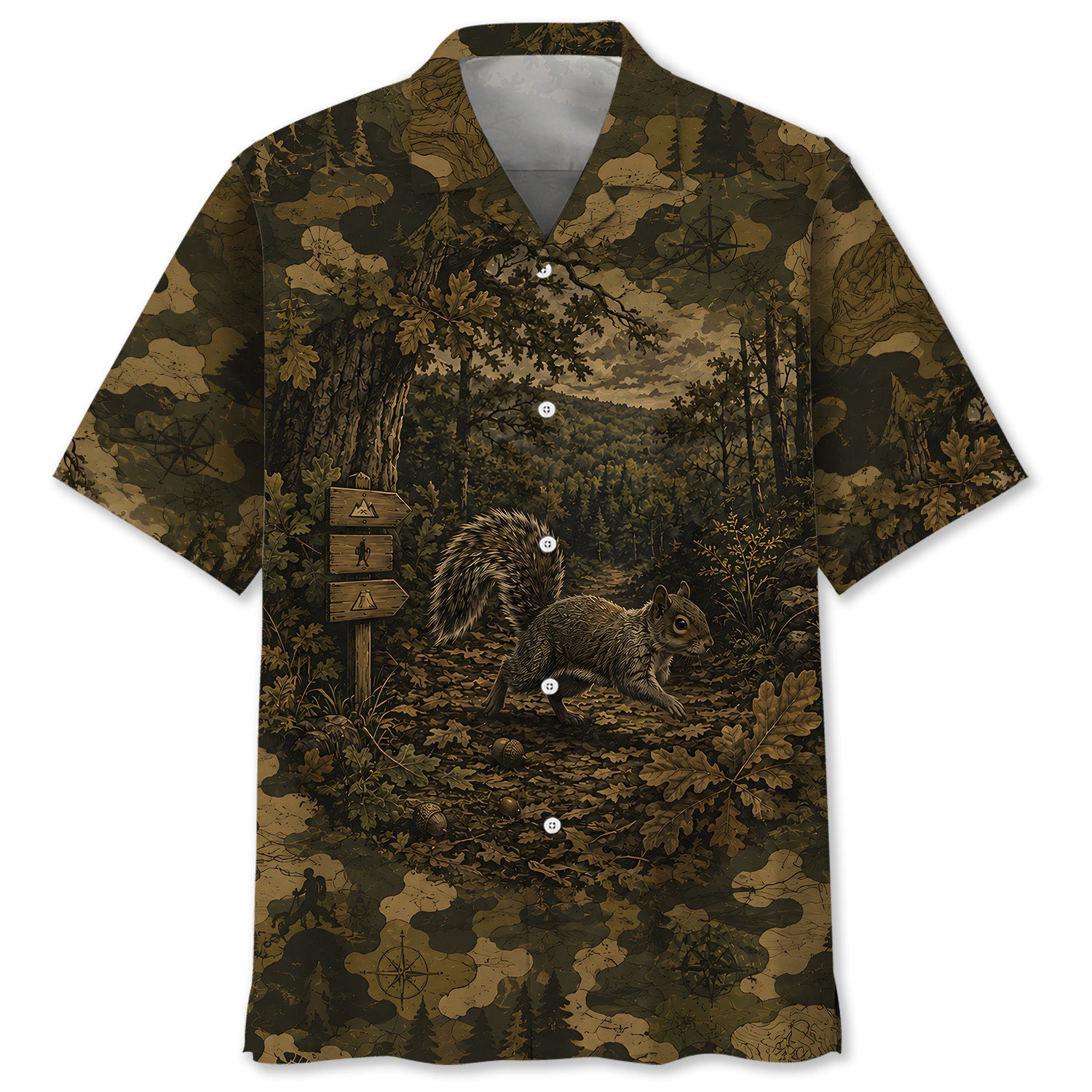 Squirrel Forest Camouflage Dark Hawaiian Shirt