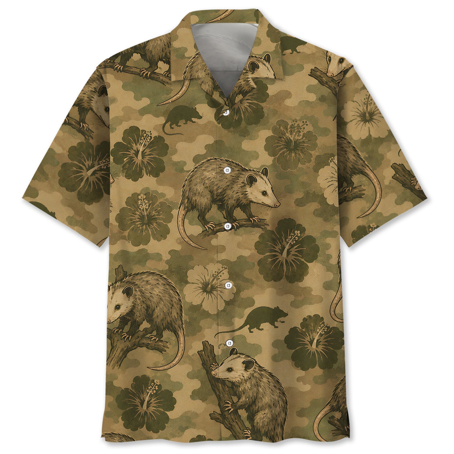 Opossum Hibiscus Camouflage Hawaiian Shirt