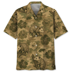 Opossum Hibiscus Camouflage Hawaiian Shirt
