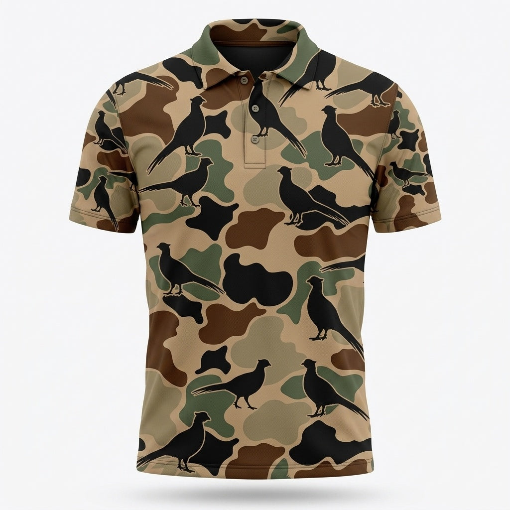 Pheasant Hunting Camouflage Pattern Men Polo Shirt