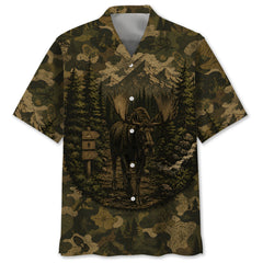 Moose Forest Camouflage Dark Hawaiian Shirt