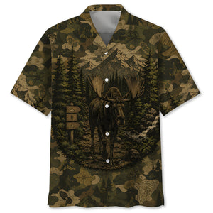 Moose Forest Camouflage Dark Hawaiian Shirt