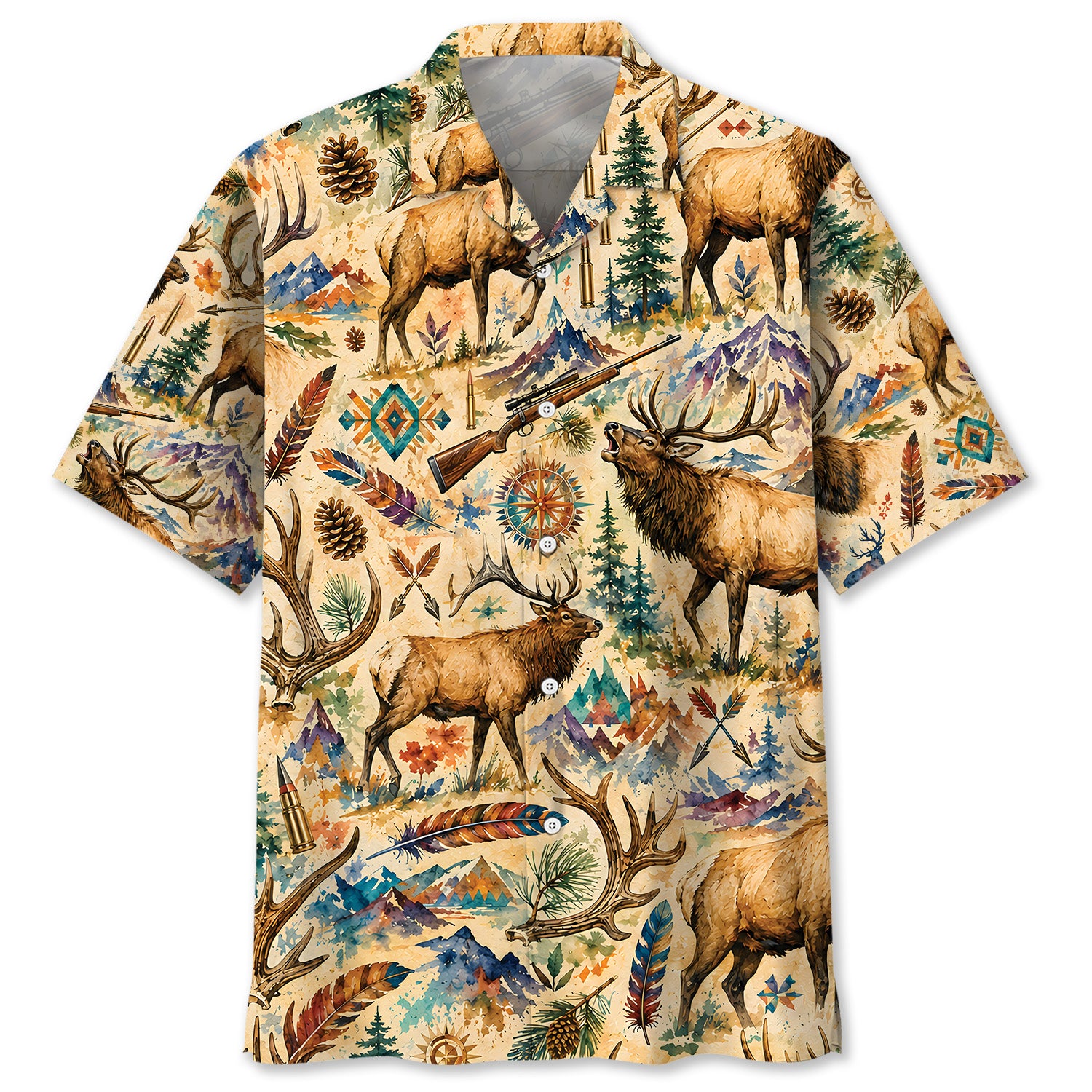 Elk Hunting Watercolor Hawaiian Shirt