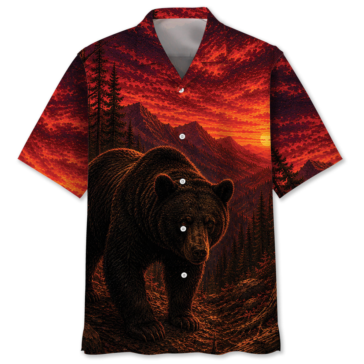 Black Bear Hunting Burnt Sky Hawaiian Shirt